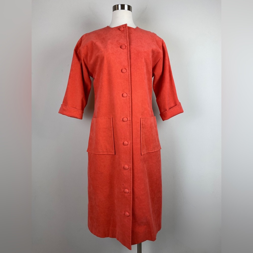 Mod 1960s Vintage Coral Melon Faux Suede Duster Jacket Fumi Boutique Tokyo Sz‎ M